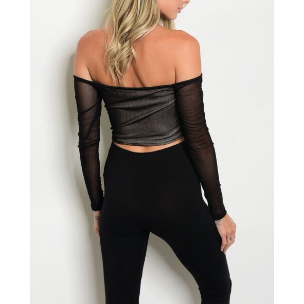 Long sleeve off the shoulder  mesh crop top. - Picture 2 of 2